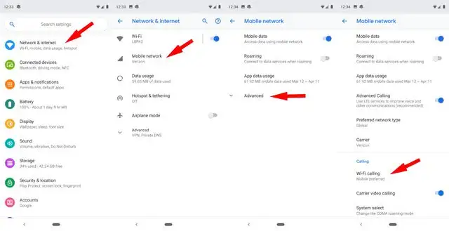 Gọi qua Wi-Fi trên Android 9 Pio