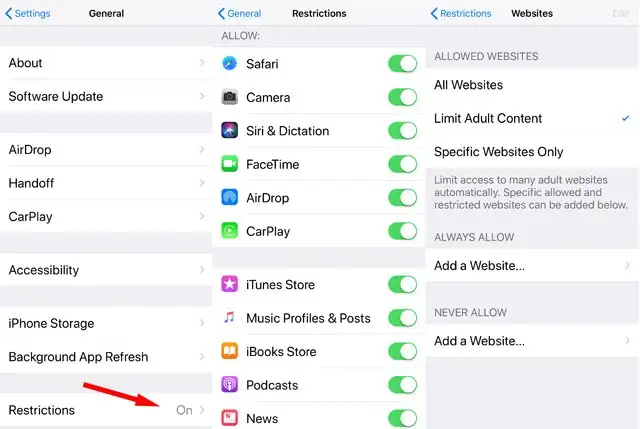 Kiểm soát của phụ huynh trên iOS