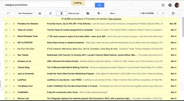 Xóa tất cả email trong một số tab Gmail cùng một lúc
