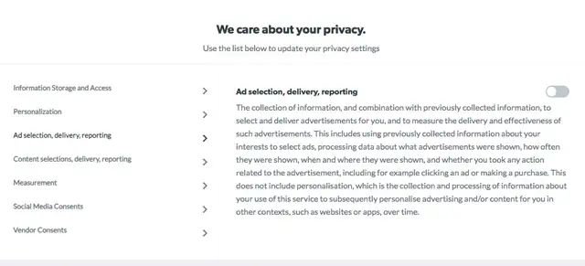 Màn hình cookie GDPR