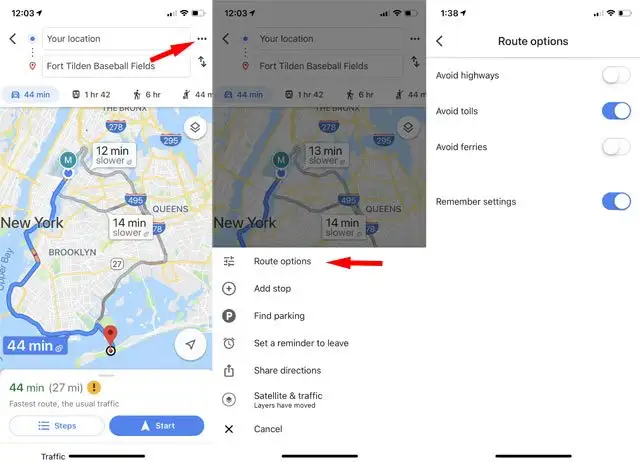 Google Maps: Tránh trả phí cầu đường