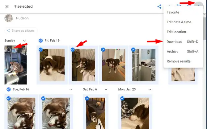 Chọn hình ảnh để tải xuống trên Google Photos